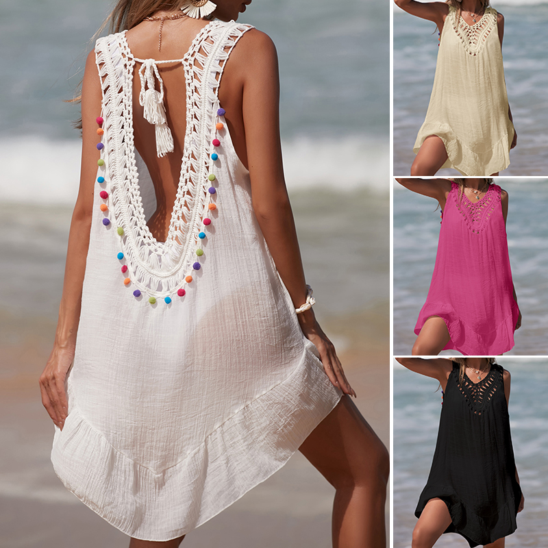 Cover Up Kaftan - Robe courte ajourée pour femmes, col
