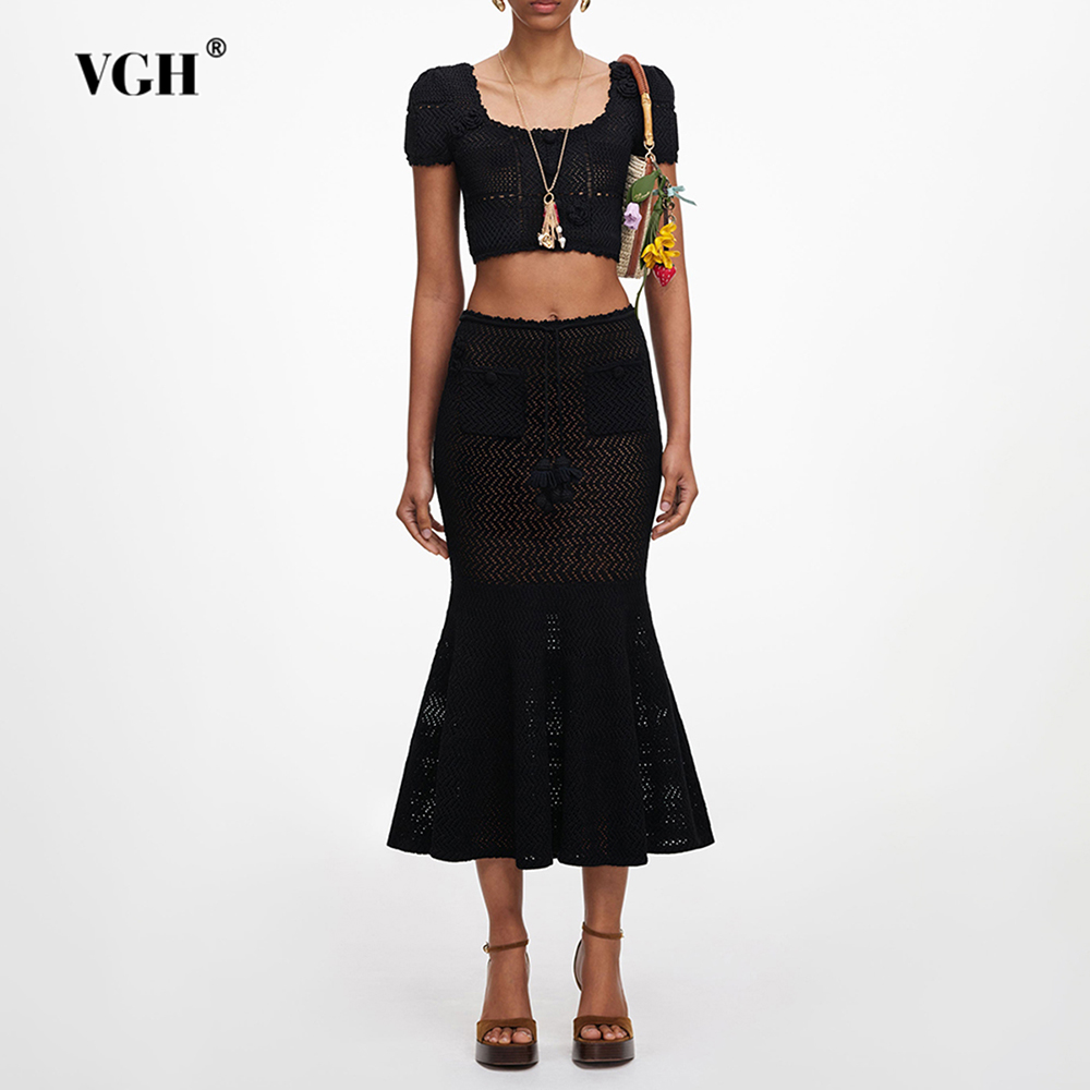 Crop Top Crochet - Ensemble deux pièces en tricot ajouré