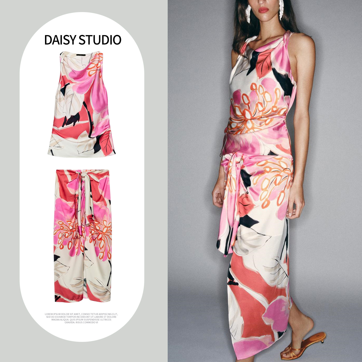 Midi Skirt Floral - Ensemble pour femmes : jupe mi-longue
