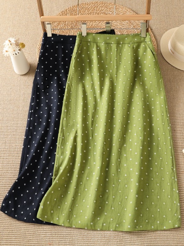 Midi Skirt Floral - Jupe mi-longue florale taille haute, fine,