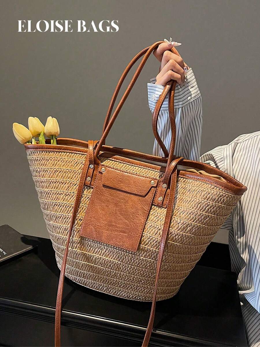 Tote Bag Beach - Sac fourre-tout tissé de grande capacité,
