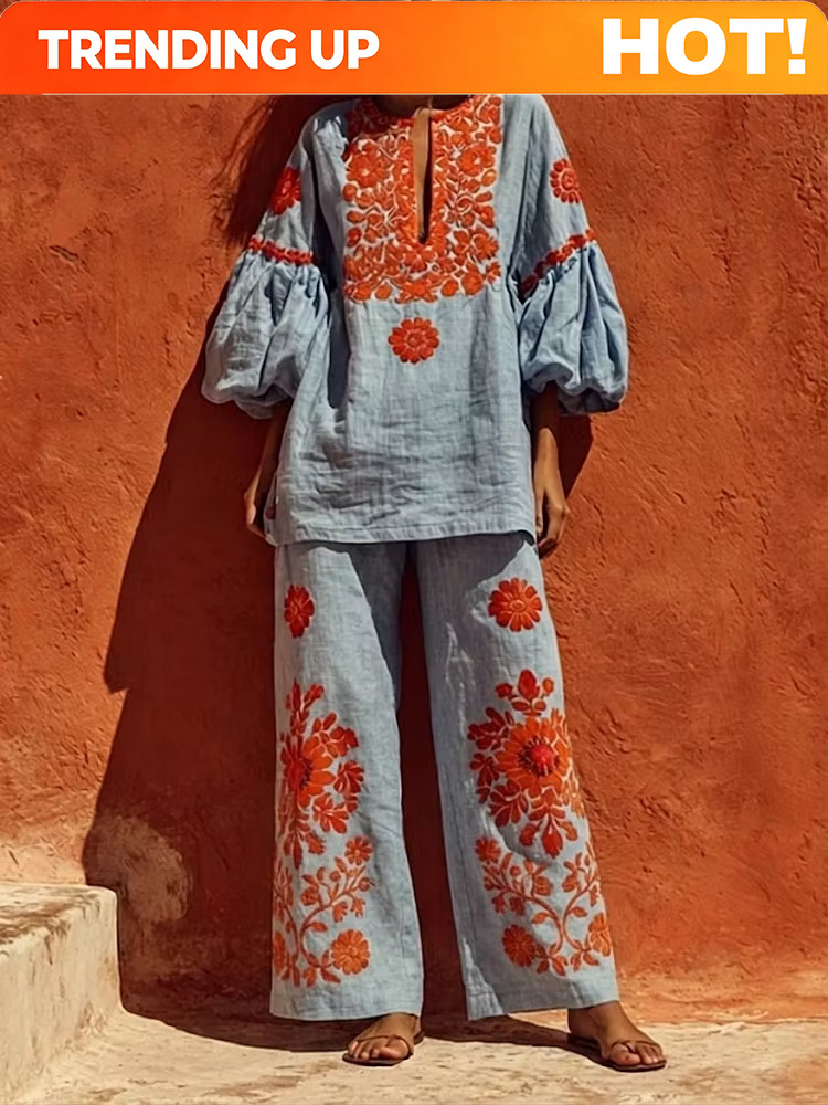 Tenue 2 pièces en lin bohème p - Linen Pant Wide avis et prix