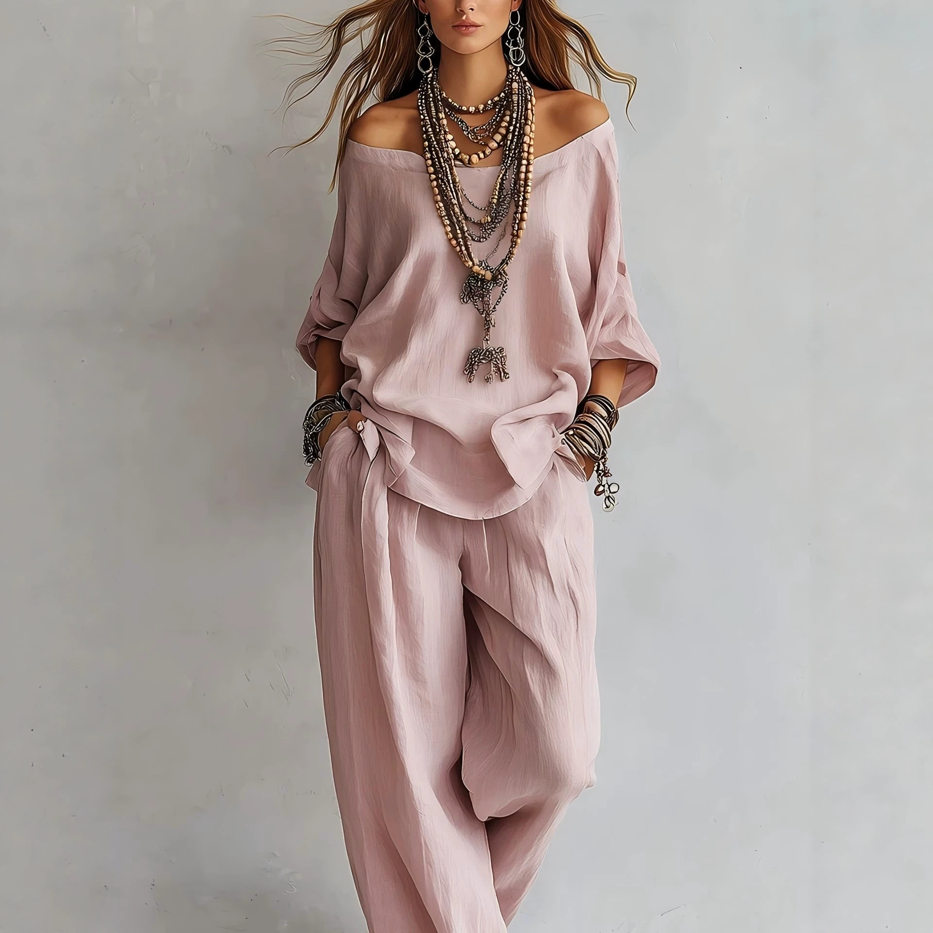 Ensemble décontracté en lin à  - Linen Pant Wide avis et prix
